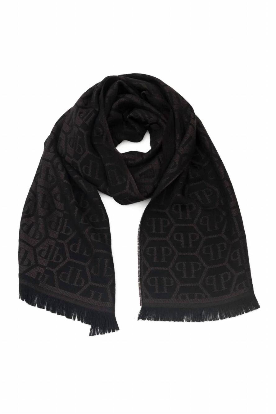 NEW PHILIPP PLEIN unisex logo scarf in black/ brown